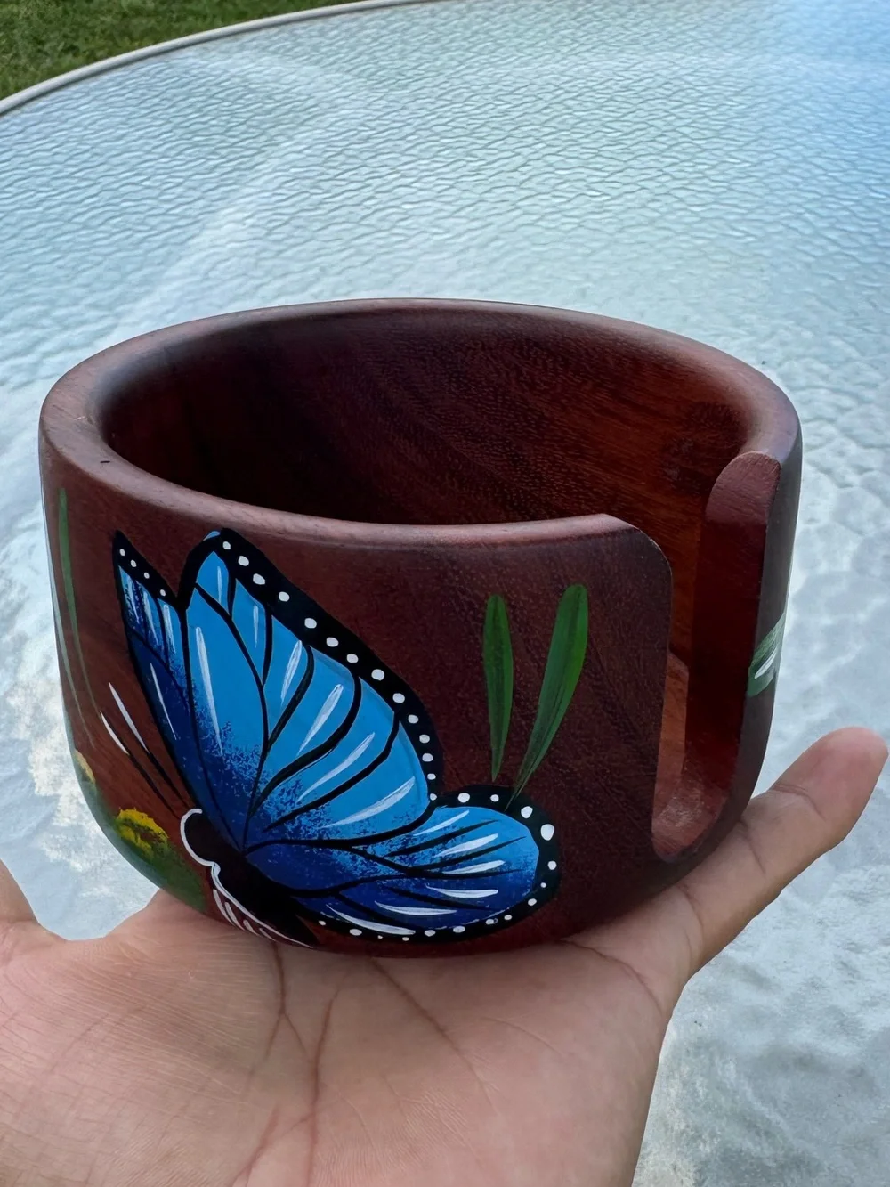 ✨Hand Painted Wood Catchall Bowl Blue Butterfly Jewelry Holder Boho Decor OS🏺
